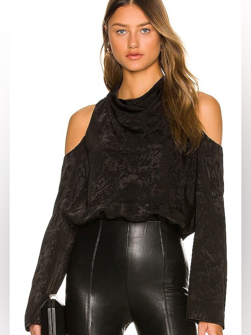 Jonathan Simkhai Kinsey’s handkerchief  Cold-Shoulder Satin Jacquard Blouse